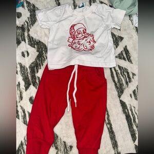 Santa Graphic Tee and Red Pants Set